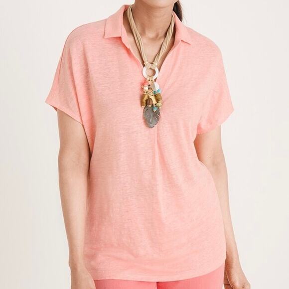 Chico's Soft Knit 100% Linen Easy Henley V-Neck Collar Top - Picture 3 of 8